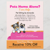 Pet Sitter Coupon AD Yorkie Cat Couch Pink Flyer (Voorkant)