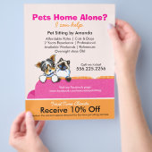 Pet Sitter Coupon AD Yorkie Cat Couch Pink Flyer (Hand)