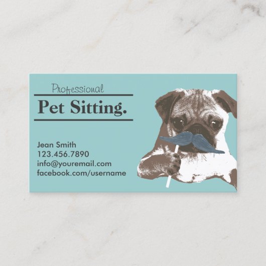 Pet Sitter Cute Mustache Dog Pet Care Visitekaartje (Voorkant)