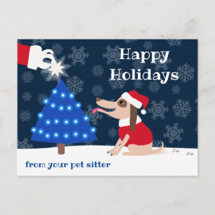 Pet Sitter Dog met kerstboom en kerstman Briefkaart