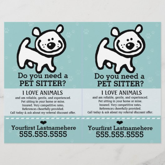 Pet Sitter.Dog Sitter.2 voor 1.. Flyer (Voorkant)