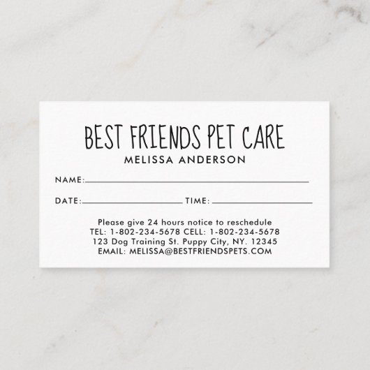Pet Sitter Dog Trainer Cat Dog Groomer Reminder Afsprakenkaartje (Achterkant)