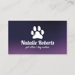 Pet Sitter Dog Walker Cute Paw Logo Paars Visitekaartje