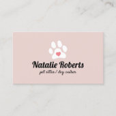 Pet Sitter Dog Walker Cute Pink Paw Heart Visitekaartje (Voorkant)