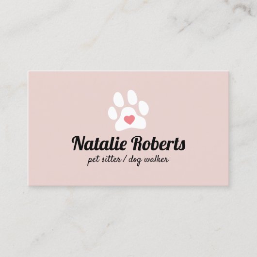 Pet Sitter Dog Walker Cute Pink Paw Heart Visitekaartje (Voorkant)