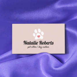Pet Sitter Dog Walker Cute Pink Paw Heart Visitekaartje