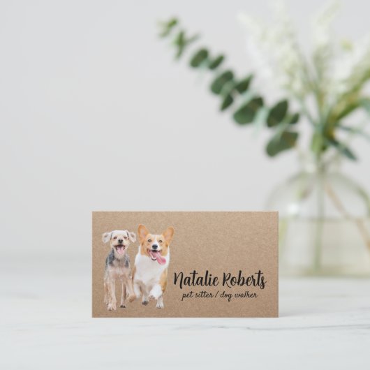 Pet Sitter Dog Walker Happy Dogs Rustic Kraft Visitekaartje (Staand voorkant)