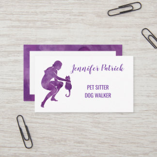 Pet Sitter Dog Walker Waterverf Cat Silhouette Visitekaartje