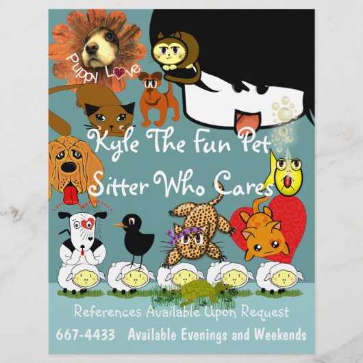Pet Sitter Flyer veel verkuilde dieren (Voorkant)