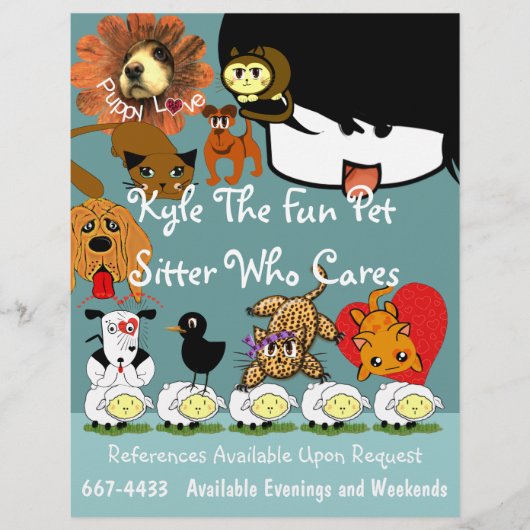 Pet Sitter Flyer veel verkuilde dieren (Voorkant)