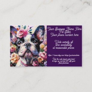 Pet Sitter Franse Bulldog Rozen Bloemenbloem Visitekaartje
