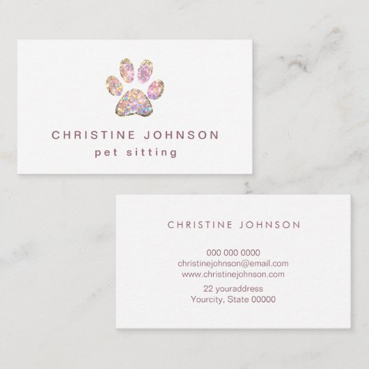 Pet Sitter Glitter Poot Print logo Visitekaartje (Voorkant / Achterkant)