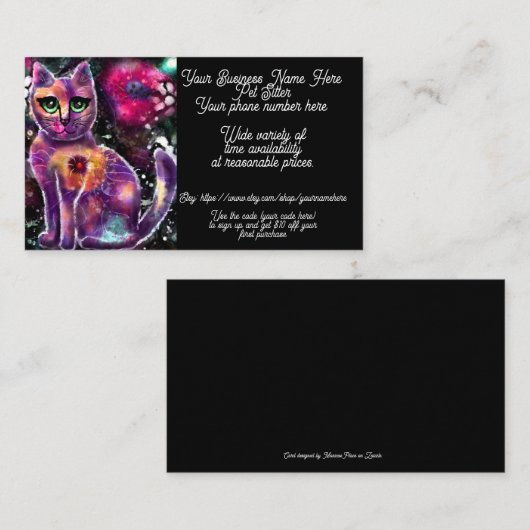Pet Sitter grillige Abstracte Bloemen Kitty Cat Visitekaartje (Voorkant / Achterkant)