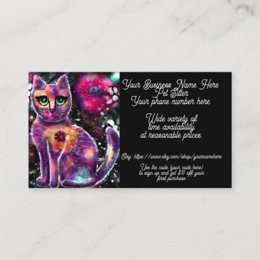 Pet Sitter grillige Abstracte Bloemen Kitty Cat Visitekaartje (Voorkant)