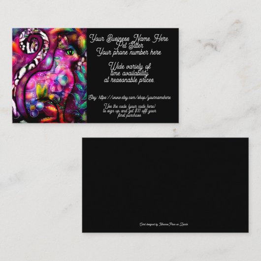 Pet Sitter grillige Abstracte Bloemen Kitty Cat Visitekaartje (Voorkant / Achterkant)