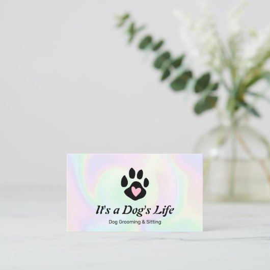 Pet Sitter & Groomer Dog Heart Paw Holographic Visitekaartje (Staand voorkant)