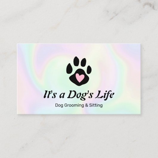 Pet Sitter & Groomer Dog Heart Paw Holographic Visitekaartje (Voorkant)