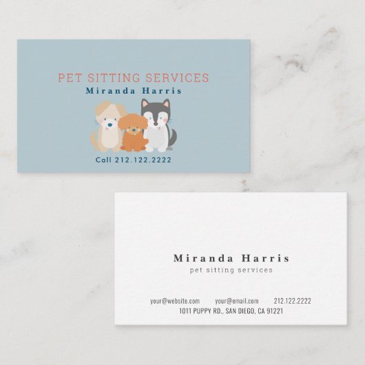 Pet Sitter Hond Walker Blauw Visitekaartje (Voorkant / Achterkant)