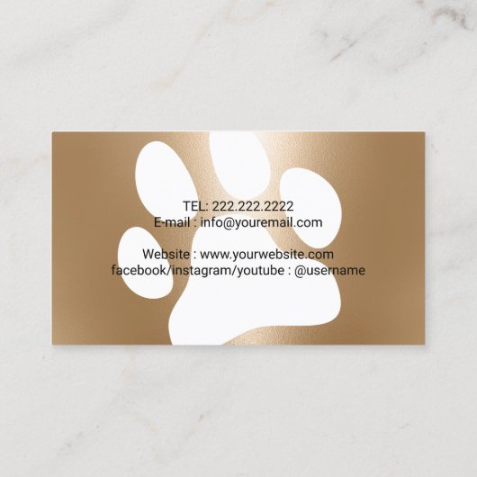 Pet Sitter Hond Walker Poot Hart Modern Goud Visitekaartje (Achterkant)