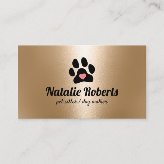 Pet Sitter Hond Walker Poot Hart Modern Goud Visitekaartje (Voorkant)