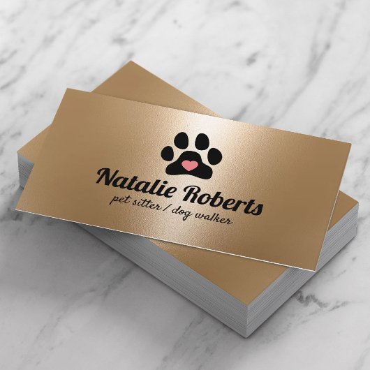 Pet Sitter Hond Walker Poot Hart Modern Goud Visitekaartje
