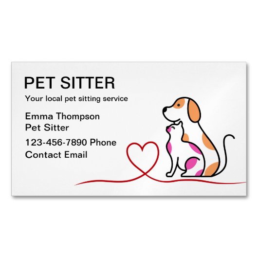 Pet Sitter Magnetische Visitekaartjes Trendy Ontwe Magnetisch Visitekaartje (Voorkant)