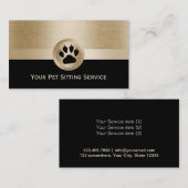 Pet Sitter Modern Paw Black & Gold Visitekaartje (Voorkant / Achterkant)