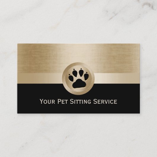 Pet Sitter Modern Paw Black & Gold Visitekaartje (Voorkant)