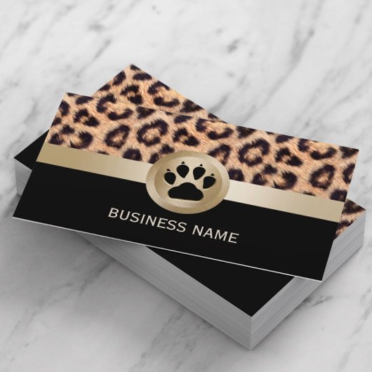 Pet Sitter Monogram Paw Modern Leopard Print Visitekaartje