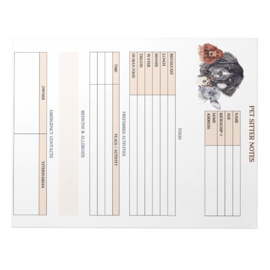 Pet Sitter Notities voor Hond Moeder of Kat Moeder Notitieblok (Voorkant)