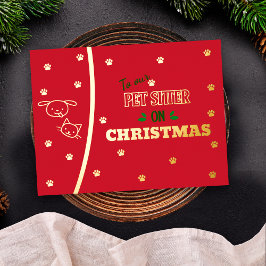 Pet Sitter op kerstkat en honden Gold Holiday Folie Feestdagen Briefkaart