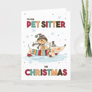 Pet Sitter op Kerstmis Wiener Dog en Cat Feestdagen Kaart