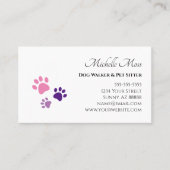 Pet Sitter Paw Drukt Paars Roze af Visitekaartje (Voorkant)