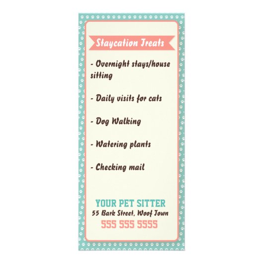 Pet Sitter Rack Kaart -  (Achterkant)