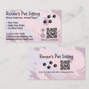 Pet Sitter Roze Paint QR Code Visitekaartje