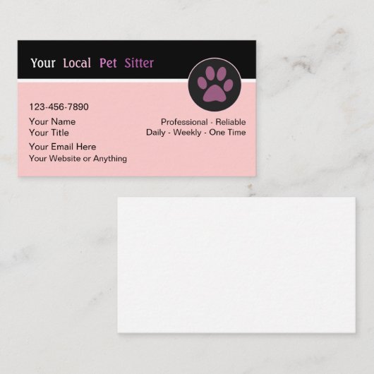 Pet Sitter Trendy Eenvoudige Visitekaartjes (Voorkant / Achterkant)