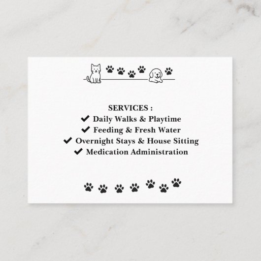 Pet Sitter Visitekaartje (Achterkant)