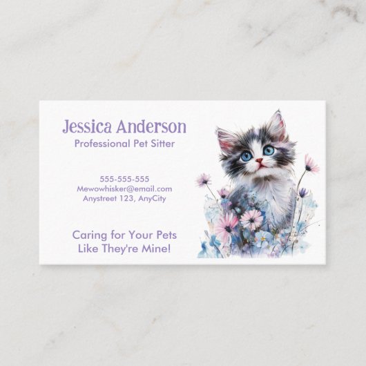 Pet Sitter Visitekaartje - Schattigee kat in de bl (Voorkant)