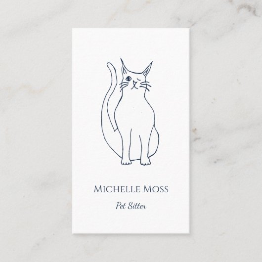 Pet Sitter Winking Kat Navy Blue QR-code Visitekaartje (Voorkant)