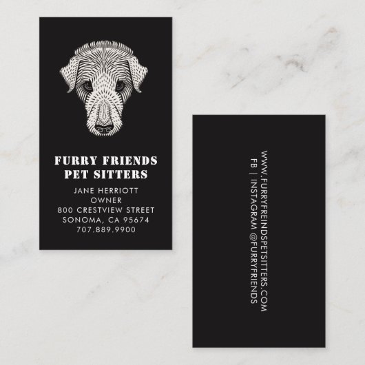 Pet Sitter Wit op zwart Visitekaartje (Voorkant / Achterkant)