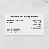 Pet Sitter's Dog Cat & Aquarium Visitekaartje (Achterkant)
