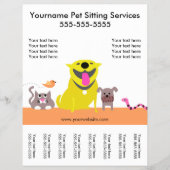 Pet Sitter's Flyer met labels-hond, kat, vogel, sl (Voorkant)