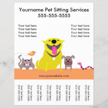 Pet Sitter's Flyer met labels-hond, kat, vogel, sl