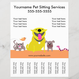 Pet Sitter's Flyer met labels-hond, kat, vogel, sl