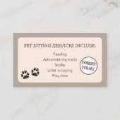 Pet Sitting Business Card Visitekaartje (Achterkant)