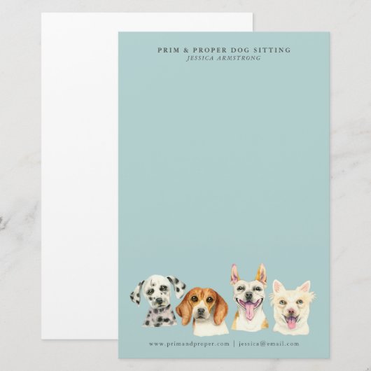 Pet Sitting Business Dog Waterverf Briefpapier (Voorkant / Achterkant)