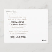 Pet Sitting Business met Tuxedo Cat op stappen Briefkaart (Achterkant)