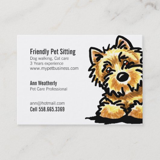 Pet Sitting Cairn Terrier Clean Friendly Visitekaartje (Voorkant)