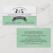 Pet Sitting & Care Green & White Retro Design Visitekaartje (Voorkant / Achterkant)