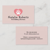 Pet Sitting Cute Paw Heart Logo Blush Pink Visitekaartje (Voorkant / Achterkant)